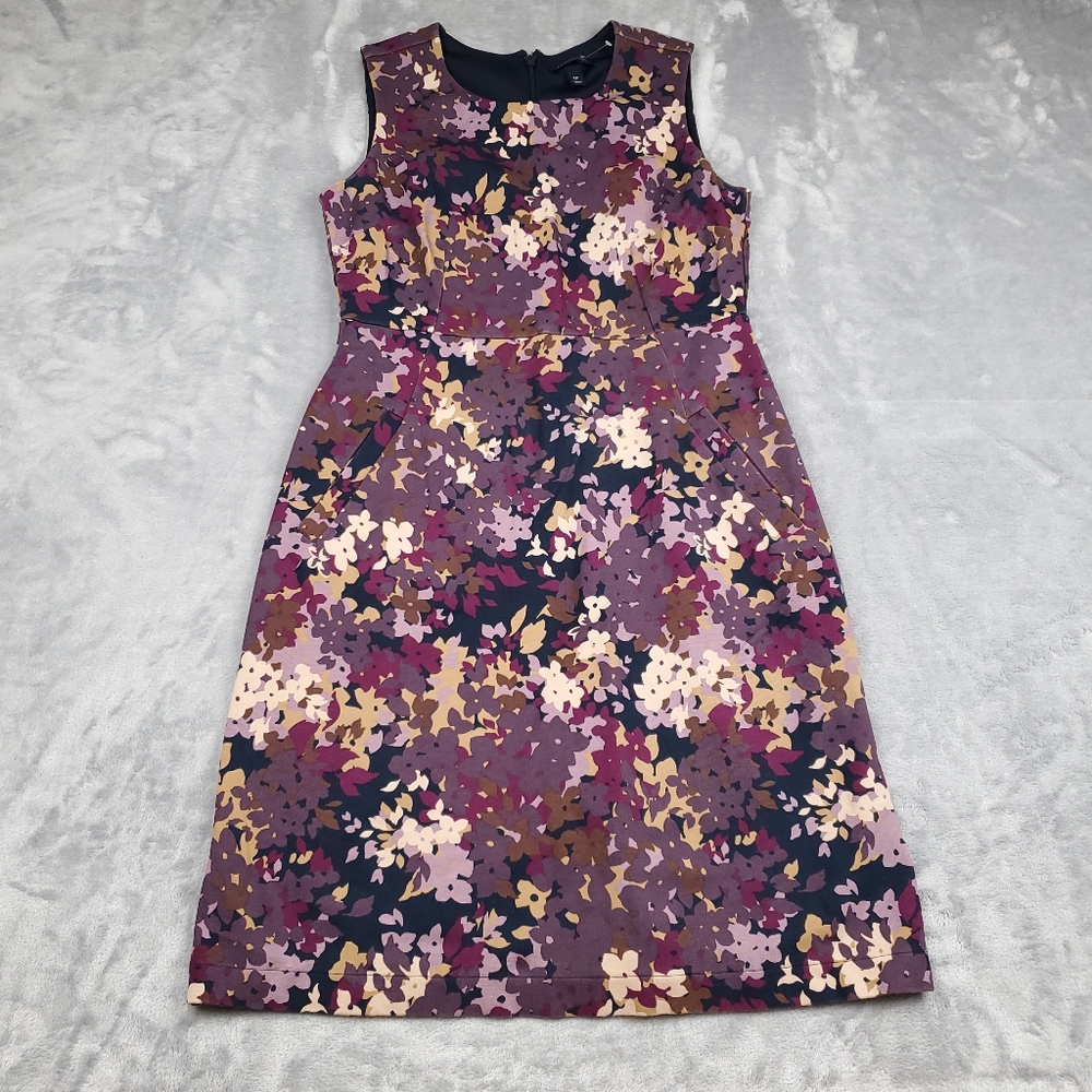Lands End Womens Size 2P Dress Purple Sleeveless Knit Stretch Floral Zip Pockets